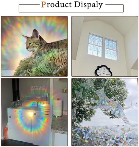 Niviy Rainbow Window Privacy Film 24 x 78.7 inches, Iridescent Windows Film Stained Glass Holographic Window Cling Vinyl 3D Decorative Sticker - Image 6
