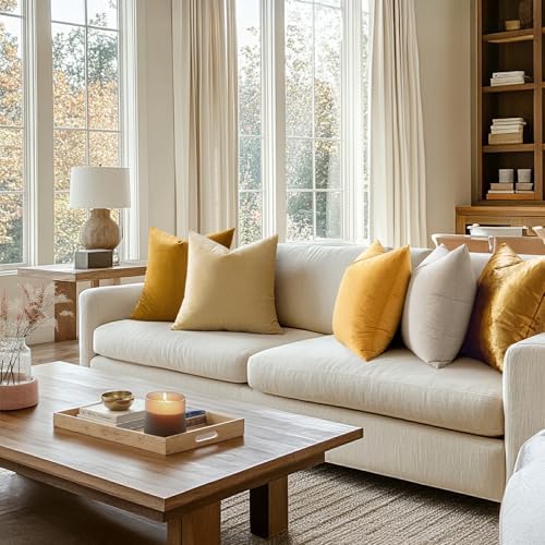MIULEE 24x24 Inch Pack of 2 Euro Velvet Throw Pillow Covers Mustard Yellow - Image 2