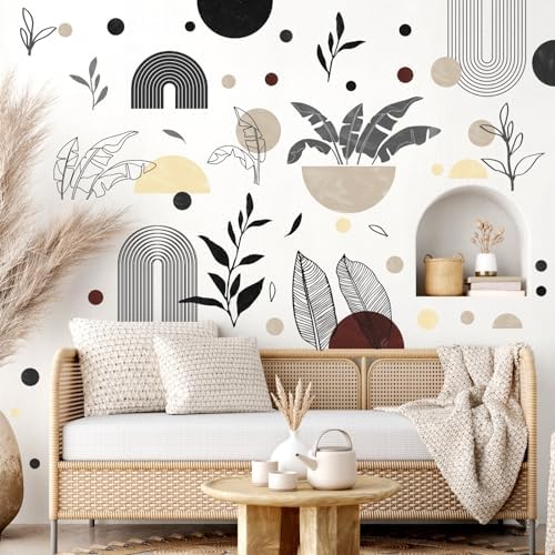 Boho Abstract Art Wall Stickers Geometric Leaves Wall Decals Peel and Stick | Mid-century arch leaf decal, removable, self adhesive, vinyl wall art mural, for living room bedroom office home decorations - Image 6