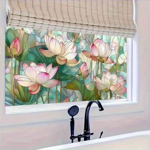 HOMETITUTE Lotus Flower Stained Glass Window Cling 39.3x17.7 Inch PVC - Image 7