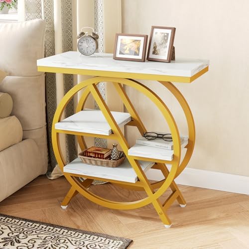 LITTLE TREE End Table Set of 2, 4-Tier Narrow Faux Marble Side Table - Image 2