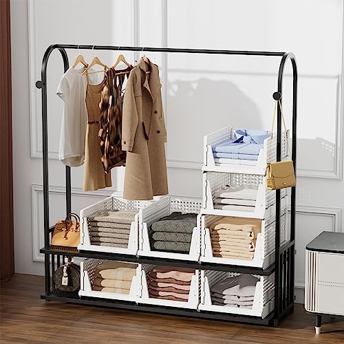 5 Packs Stackable Plastic Storage Basket for Closet Foldable Closet Organizers and Storage Bins for Shelves Storage Drawer Container for Clothes, Wardrobe, Pantry, 5L - Image 6