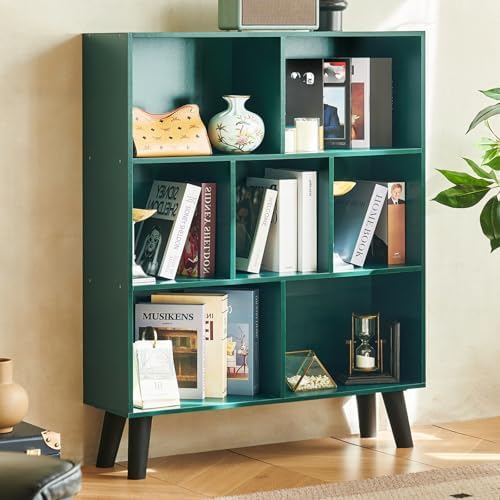 LEYAOYAO Cube Bookshelf, Mid-Century Modern Book Shelf with Legs,Dark Green by LEYAOYAO-Findtheshiningpointofyourideallife%EF%BC%81