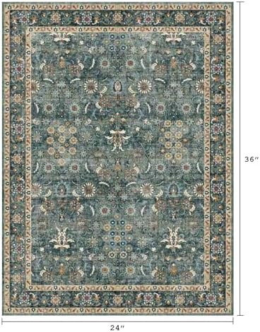 Washable 2x3 Entryway Rug, Vintage Low Pile Non Slip Rug - Image 2
