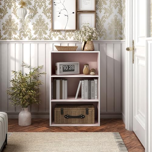 Homes: Inside + Out Apexa 3-Tier Cube Storage Organizer Shelves, Stackable Wood Bookcase Fits Cubby Bins for Organization, Dorm Teen Room Decor & Home Office, Light Pink - Image 2