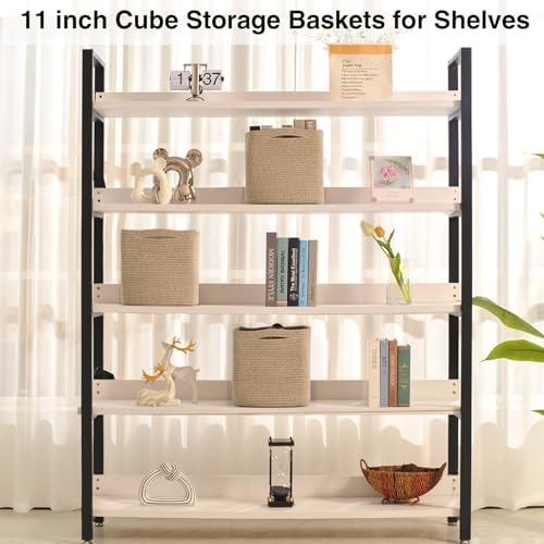 11 Inch Cube Storage Bins, Organizing Bins for Cube Organizer, Storage Baskets for Organizing, Woven Storage Basket for Shelves, Cotton Rope Toy Baskets Storage Kids, Brown (Pack of 3) - Image 3