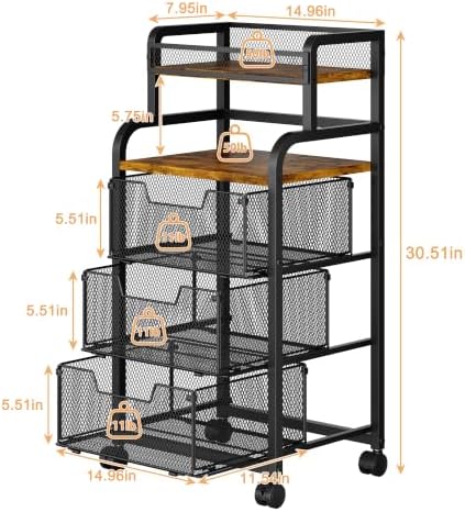 Kitchen Storage Cart with Wheels, Fruit Vegetable Spice Kitchen Rolling Cart, 4 Tier Pantry Organizer and Storage Cart with Drawer, Wooden Top Kitchen Organizer Rack Stand for Onion Potato Can Snack - Image 7