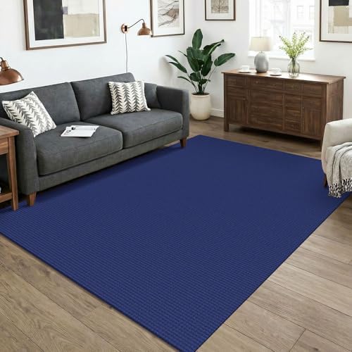 KOZYFLY Washable 5x7 Living Room Rug, Non Slip Woven Area Rugs, Braided Floor Carpet for Entryway, Kitchen, Bedroom, Dining Room, Office, Cotton Rug Indoor Decor, Deep Navy Blue by KOZYFLY