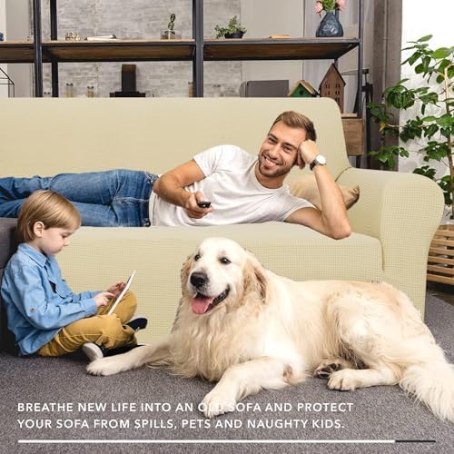 ZNSAYOTX Stretch Oversized Couch Cover Universal Sofa Covers for Living Room Dogs Pet Furniture Protector Spandex Extra Large Sofa Slipcovers with Anti Slip Foam Sticks (Beige, XL Sofa) - Image 2