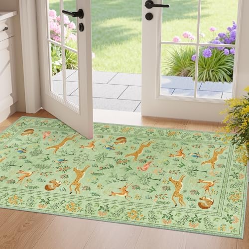 DUKINO 2x4 Rug for Entryway, Animal Washable Rug for Kitchen, Light Green by DUKINO
