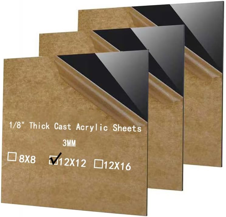 Plexiglass Sheets 1/8 in Black Cast Acrylic Sheet Polycarbonate 12X12 by YMYKLB