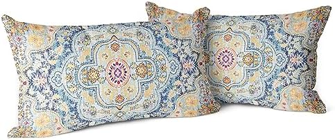 Snycler Boho Throw Pillow Covers 12x20 inch Set of 2 Burnt Blue Yellow Terracotta Rust Colored Throw Pillows Boho Home Decor for Bedroom Living Room Couch & Sofa (No Inserts) by Snycler