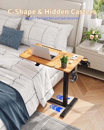 YIHAYO 28 x 16 Inches Electric Adjustable Overbed Bedside Table, Brown - Image 6