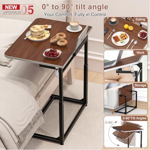 Tv Tray Table,Extra Large Dinner Food Tray Table,Couch & Bed Eating Desk,Heavy Duty Folding Laptop Side Table with 8Height&90° Tilt Adjustable,C-Shaped End Table with Phone/Tablet Slot Walnut - Image 6