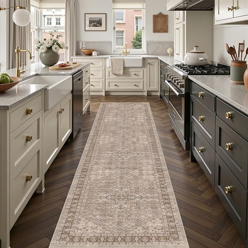 Washable 2x8 Entryway Runner Rugs, Vintage Non-Slip Low Pile Rugs Brown by Winslssol