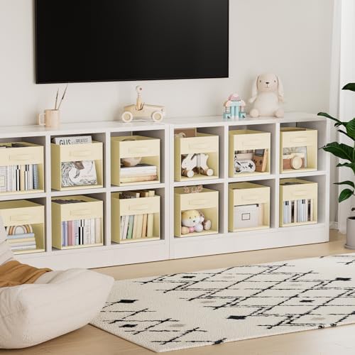 DIMJ Cube Storage Bin, 6 Packs Collapsible Storage Bins with Handles, Fabric Bins for Organization, Cube Storage Organizer Bins for Closet Organization and Storage, Beige - Image 6