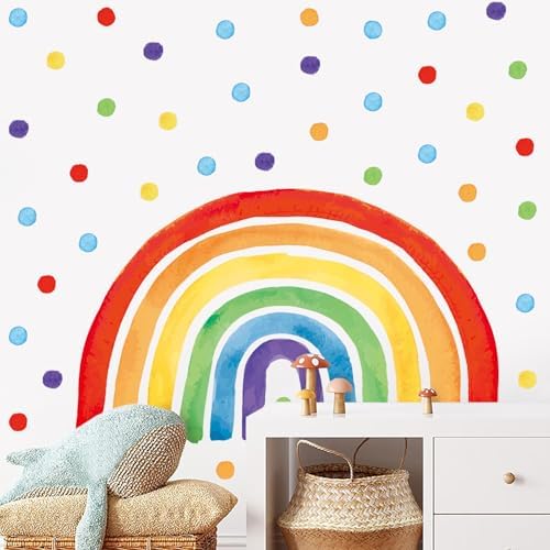 Large Rainbow Wall Decal, Peel and Stick Colourful Rainbows Wall Stickers, Multicolor Polka Dots Wall Decor, Vibrant Rainbow Decoration for Girls Bedroom Kids Nursery Classroom Playroom - Image 5