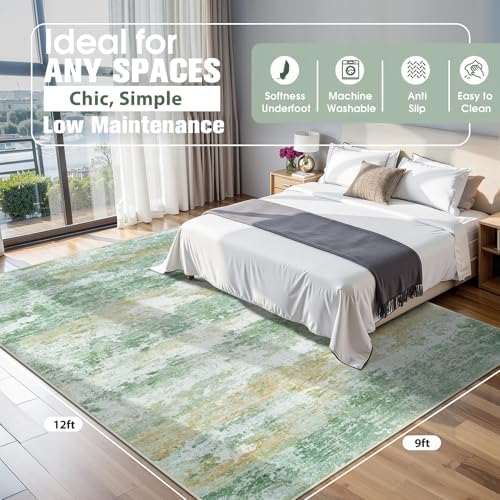 Aelenmu 9x12 Area Rugs for Living Room Washable Bedroom Dining Room Green - Image 2