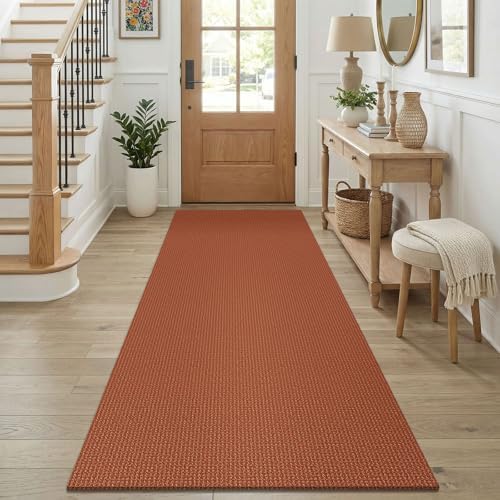 KOZYFLY Cotton Runners for Hallway 3x8, Wide Washable Runner Rug, Woven Non Slip Kitchen Runner, Braided Entryway Rug, Floor Carpet for Foyer, Bedroom, Hall, Burnt Orange/Tan by KOZYFLY