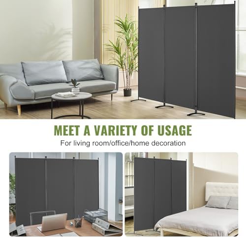 VEVOR Room Divider, 3 Panel Room Dividers and Folding Privacy Screens, Fabric Partition Room Dividers for Office, Bedroom, Dining Room, Study, Freestanding, Grey - Image 6