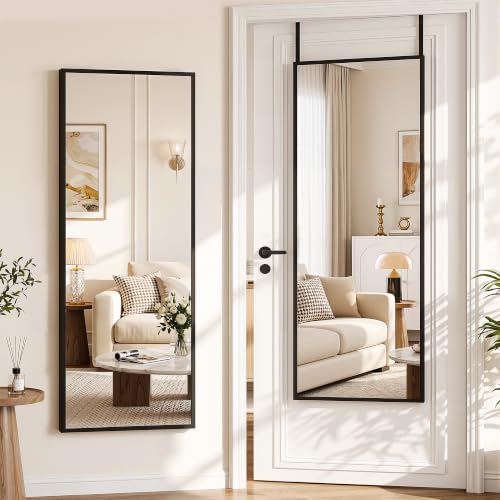 Suidia Full Length Mirror Over the Door&Wall Mounted, 58"x19" Door Mirror with Aluminum Alloy Frame, HD Shatterproof, No-Drill, Hanging Mirrors for Bedroom, Bathroom, Dorm, Closet, Rect, Black by SuidiaMirror