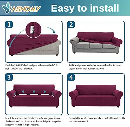 Asnomy Stretch Couch Covers Washable, loveseat Cover Slipcovers,Wine Red - Image 6