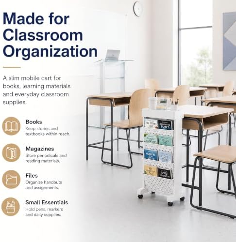 BYFU 5-Tier Movable Bookshelf Cart, 26.0" H, White - Image 6