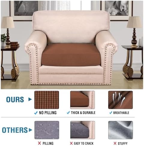 H.VERSAILTEX Super Stretch Individual Seat Cushion Covers Sofa Covers Couch Cushion Covers Slipcover Sets Thick Jacquard Textured Twill Fabric (1 Piece Chair Cushion Cover, Caramel) - Image 2