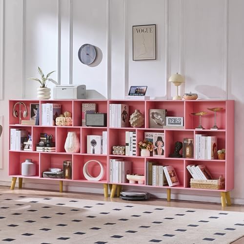 LEYAOYAO 10 Cube Bookshelf,Mid-Century Modern Bookcase with Legs,Light Pink - Image 5