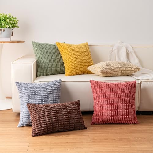 Aegero Pack of 2 Corduroy Decorative Throw Pillow Covers 18x18 Inch, Green - Image 5