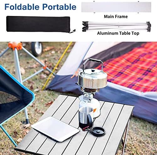 Tesouro Portable Camping Table,Folding Side Table Aluminum Top for Outdoor Cooking, Hiking, Travel, Picnic (Sliver-Large) - Image 4