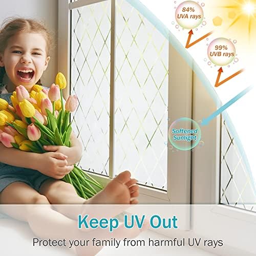 VELIMAX Lattice Frosted Window Film Window Privacy Film Static Cling Window Vinyl Opaque Glass Sticker Non Adhesive Anti-UV 17.7x157.4 inches - Image 3