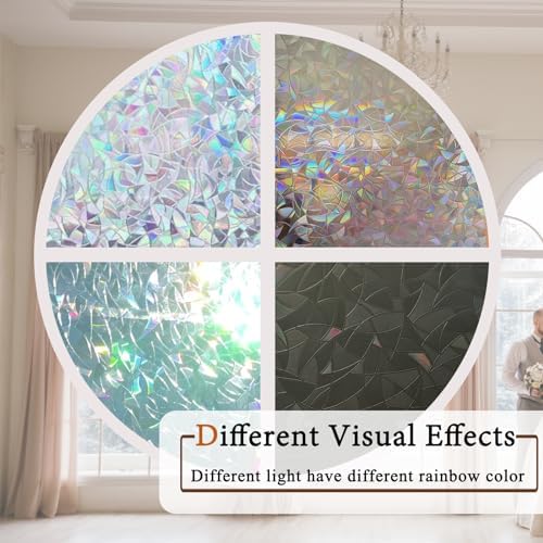 Niviy Rainbow Window Privacy Film 29.5 x 78.7 inches, Iridescent Window Film Stained Glass Suncatcher Windows Cling Vinyl 3D Decorative Window Sticker - Image 5