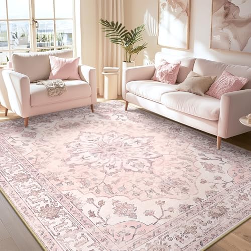 RELEANY Washable Area Rug, 8'x10', Pink - Image 3