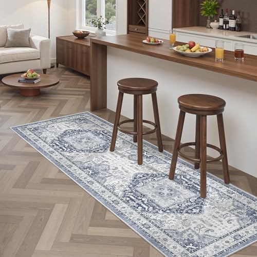 Madane Washable Runner Rug 2x6 Runners for Hallways Non Slip, Navy/White by Madane