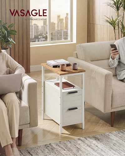 VASAGLE Side End Table with Charging Station, Slim Nightstand with Storage - Image 2