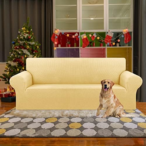 KEKUOU Stretch Couch Covers for Sofa, 3 Cushion Couch Slipcover,Champagne - Image 2