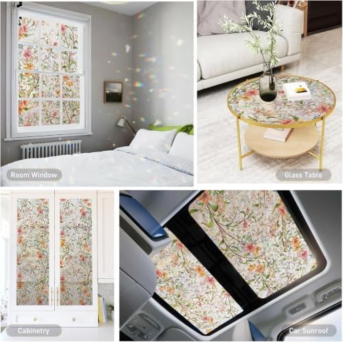 Kromapolis Window Privacy Film Floral Decorative Stickers, 45.2" x 157.4" - Image 5