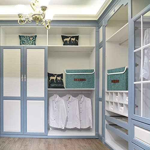 TYEERS Collapsible Storage Boxes, Washable Fabric Storage Bins with Lids, 14.9x9.8x9.8 inches, 2 Pack, Aqua Deep - Image 4