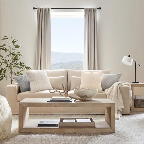 Topfinel 4 Packs Neutral Decorative Throw Pillows Covers 26x26 Inch for Living Room Couch Bed Sofa, Rustic Farmhouse Boho Neutral Home Decor, Soft Plush Striped Corduroy Square Cushion Case 65x65 cm - Image 5