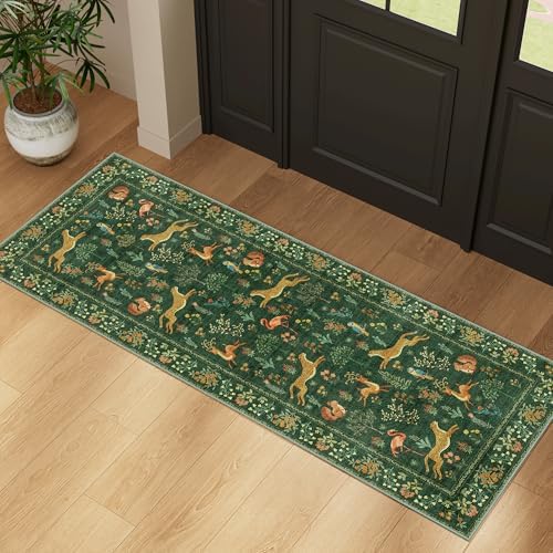 DUKINO 2x5 Rug for Hallway, Washable Animal Runner Rug Non Slip, Green - Image 3