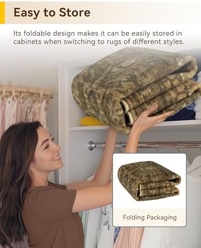 RELEANY Washable Area Rug, Square 6'x6', Brown/Dark Brown - Image 5