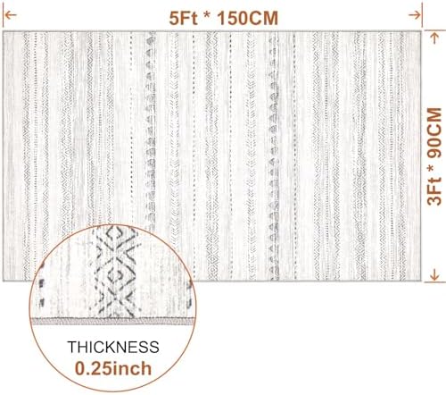 Nakagishi Boho 3x5 Area Rug Living Room Rugs Machine Washable Gray - Image 2