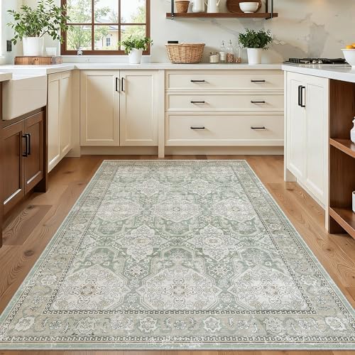 Soalmost 3x5 Rugs, Small Washable Kitchen Entryway Area Rug Green/Brown - Image 2