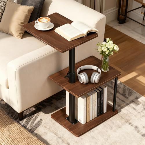 Faesun Swivel Side Table for Couch Arm, Height Adjustable C Shaped End Table for Recliner or Bed, Tv Trays with Storage Shelf for Small Spaces- Small Nightstand for Living Room, Bedroom by Faesun