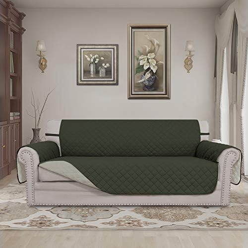 Easy-Going Reversible Couch Cover, 4 Seater Sofa, Army Green/Beige - Image 2
