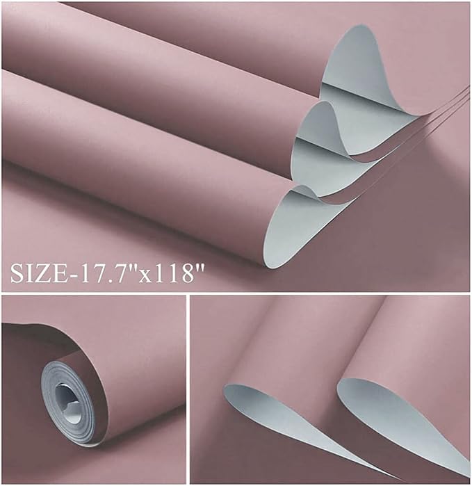 Dimoon 110''x17.7'' Pink Peel and Stick Wallpaper Contact Paper Modern Self Adhesive Wall Paper Removable Renter Friendly Textured Solid Color Shelf Cabinet Vinyl Roll (110''x17.7'',Grey Pink) - Image 2
