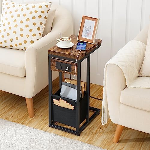 HOOBRO C Shaped Side Table with Charging Station, Foldable End Table - Image 6