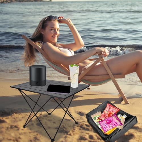 Foldable Camping Side Table, Ultralight Small Beach Table Aluminum, Portable Outdoor Table with Carry Bag and Storage for Picnic, Grill, Hiking, Fishing, Sand, Camping Essentials(L) - Image 2