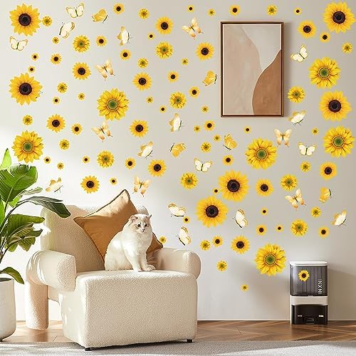AOWDIAO Sunflower Peel and Stick Wall Decals, Sunflower Decorations for Bedroom, Kitchen, Bathroom, Living Room - Image 5